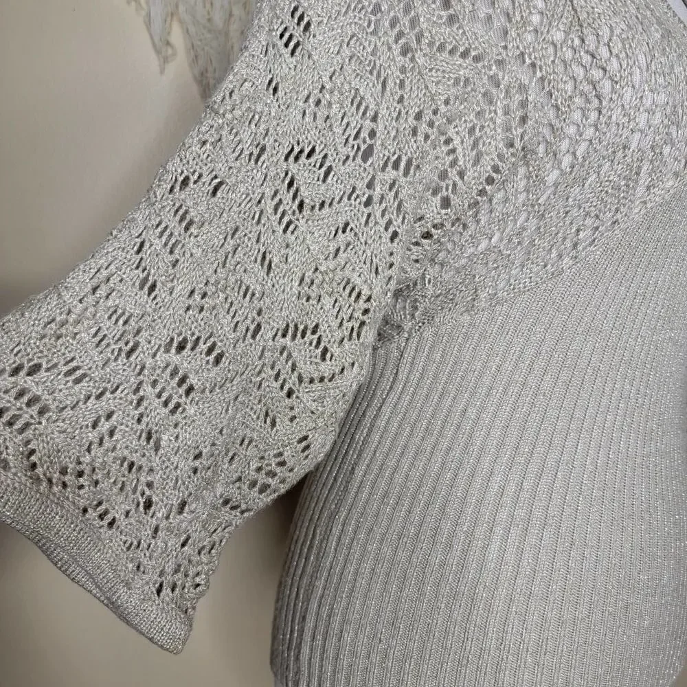 XOXO Collection Knit Metallic Sweater Tan Silver Size Small